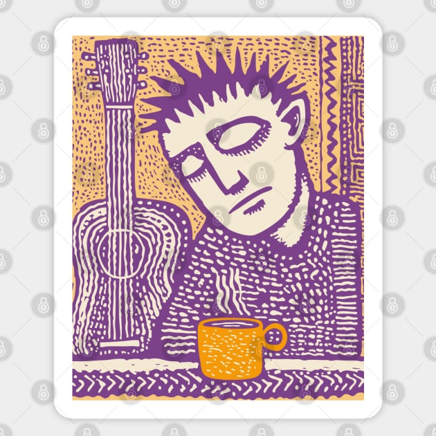 Melancholy Musician - The Guitar and Coffee Blues Sticker by TuncGK